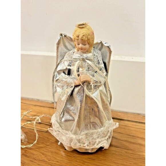 Vintage 10 Light Angel Porcelain Head Silver‎ Dress Christmas Tree Topper 8.5" - Picture 5 of 8